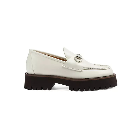 Gucci Shoes - Gucci 'Sylke' White Leather Creeper-Style Loafers Size 8.5
